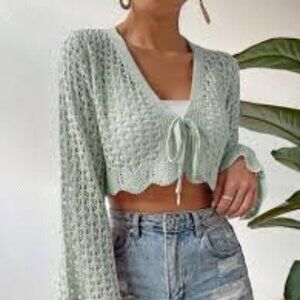 Similar to pic Mohair mix crochet mini cardigan/ bolero, shrug keeps arms warm